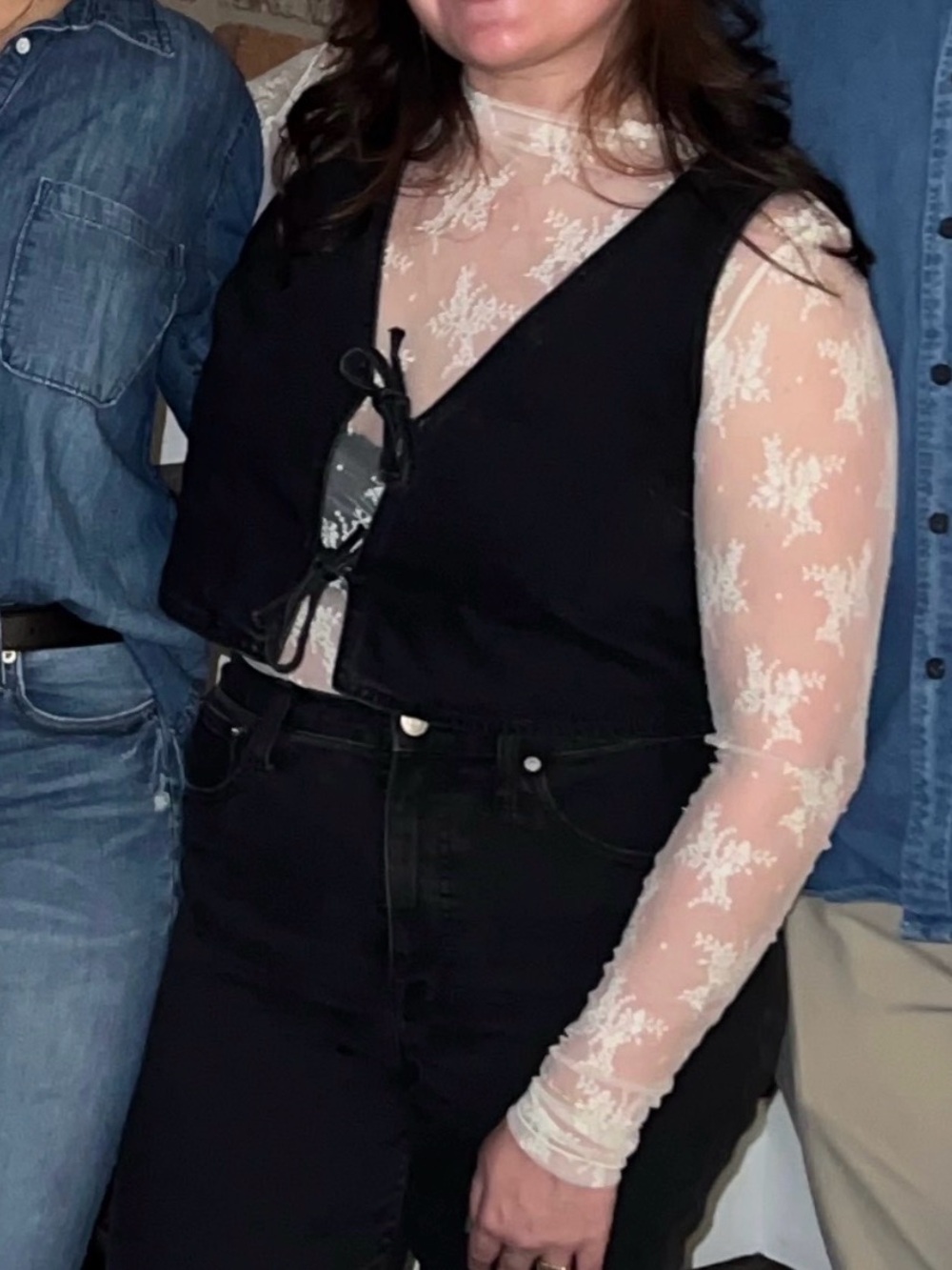 Black Denim Cropped Vest Top